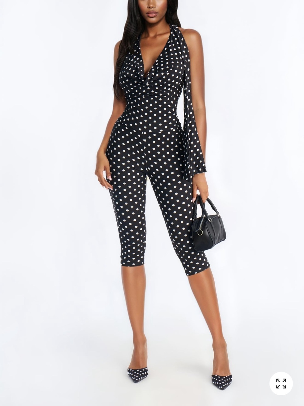 Fashion Nova Black & White Polka Dot Cropped Jumpsuit